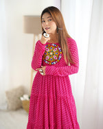 Thumbnail for Lehenga Mart Rani Pink Faux Georgette Laheriya Print Fully Flair Anarkali Gown For Navratri