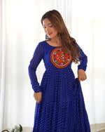 Thumbnail for Lehenga Mart Royal Blue Faux Georgette Laheriya Print Fully Flair Anarkali Gown For Navratri