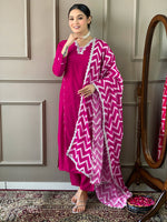 Thumbnail for The52 Lemon Women Embroidered Viscose Straight Kurta Pant Dupatta Set
