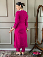 Thumbnail for The52 Lemon Women Embroidered Viscose Straight Kurta Pant Dupatta Set