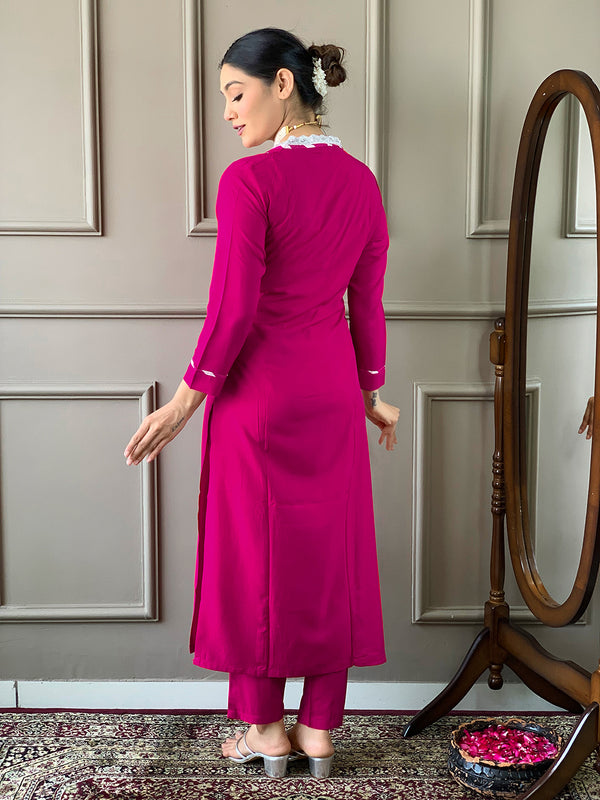 The52 Lemon Women Embroidered Viscose Straight Kurta Pant Dupatta Set