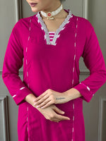 Thumbnail for The52 Lemon Women Embroidered Viscose Straight Kurta Pant Dupatta Set