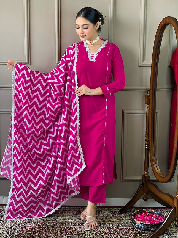 The52 Lemon Women Embroidered Viscose Straight Kurta Pant Dupatta Set