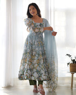 Thumbnail for Lehenga Mart Multi Color Organza Silk Designer Organza Silk Floral Printed Anarkali Gown Suit