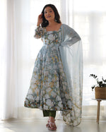 Thumbnail for Lehenga Mart Multi Color Organza Silk Designer Organza Silk Floral Printed Anarkali Gown Suit