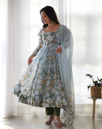 Thumbnail for Lehenga Mart Multi Color Organza Silk Designer Organza Silk Floral Printed Anarkali Gown Suit