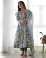 Thumbnail for Lehenga Mart Multi Color Organza Silk Designer Organza Silk Floral Printed Anarkali Gown Suit