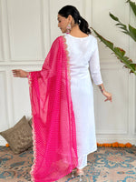 Thumbnail for The52 Women's White Viscose Rayon Embroidered Straight Kurta with Pant And Dupatta Set