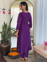 Thumbnail for The52 Embroidered Rayon Fabric Straight Kurta, Pant and Dupatta Set