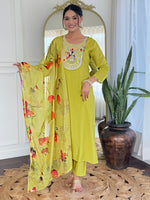 Thumbnail for The52 Liril Embroidered Rayon Fabric Straight Kurta, Pant and Dupatta Set