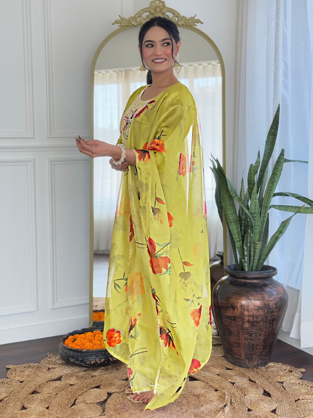 The52 Liril Embroidered Rayon Fabric Straight Kurta, Pant and Dupatta Set