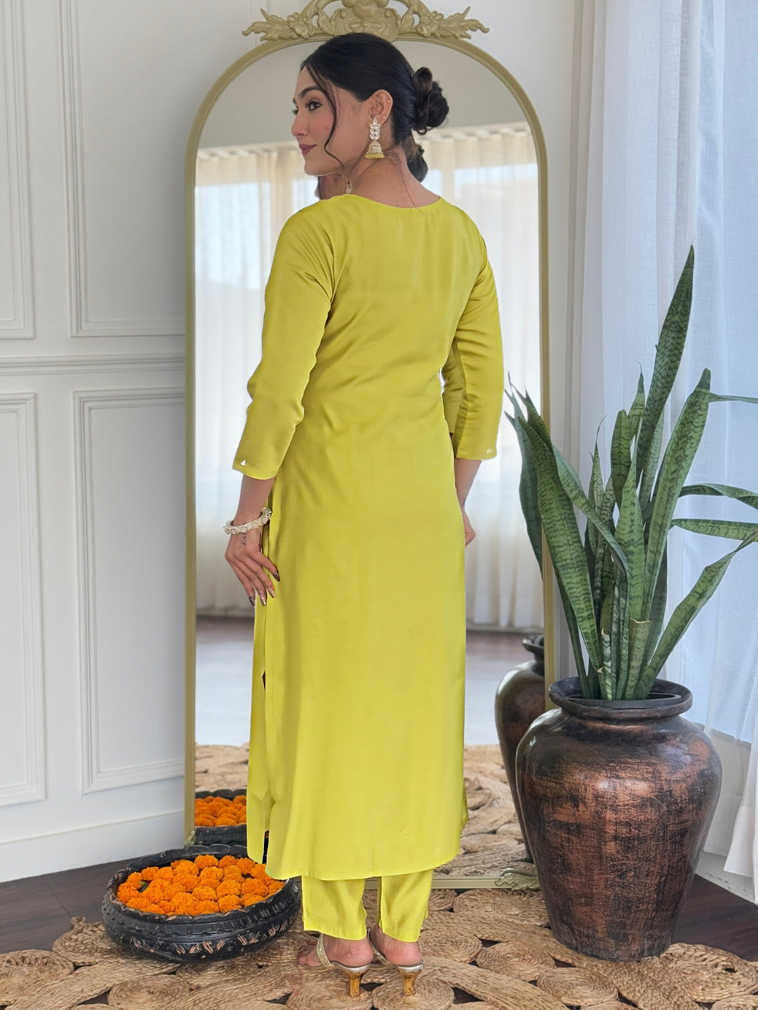 The52 Liril Embroidered Rayon Fabric Straight Kurta, Pant and Dupatta Set