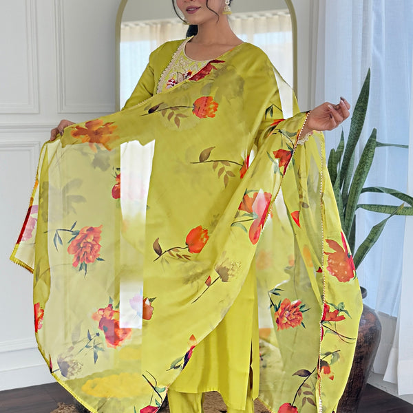 The52 Liril Embroidered Rayon Fabric Straight Kurta, Pant and Dupatta Set - Distacart
