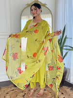 Thumbnail for The52 Liril Embroidered Rayon Fabric Straight Kurta, Pant and Dupatta Set