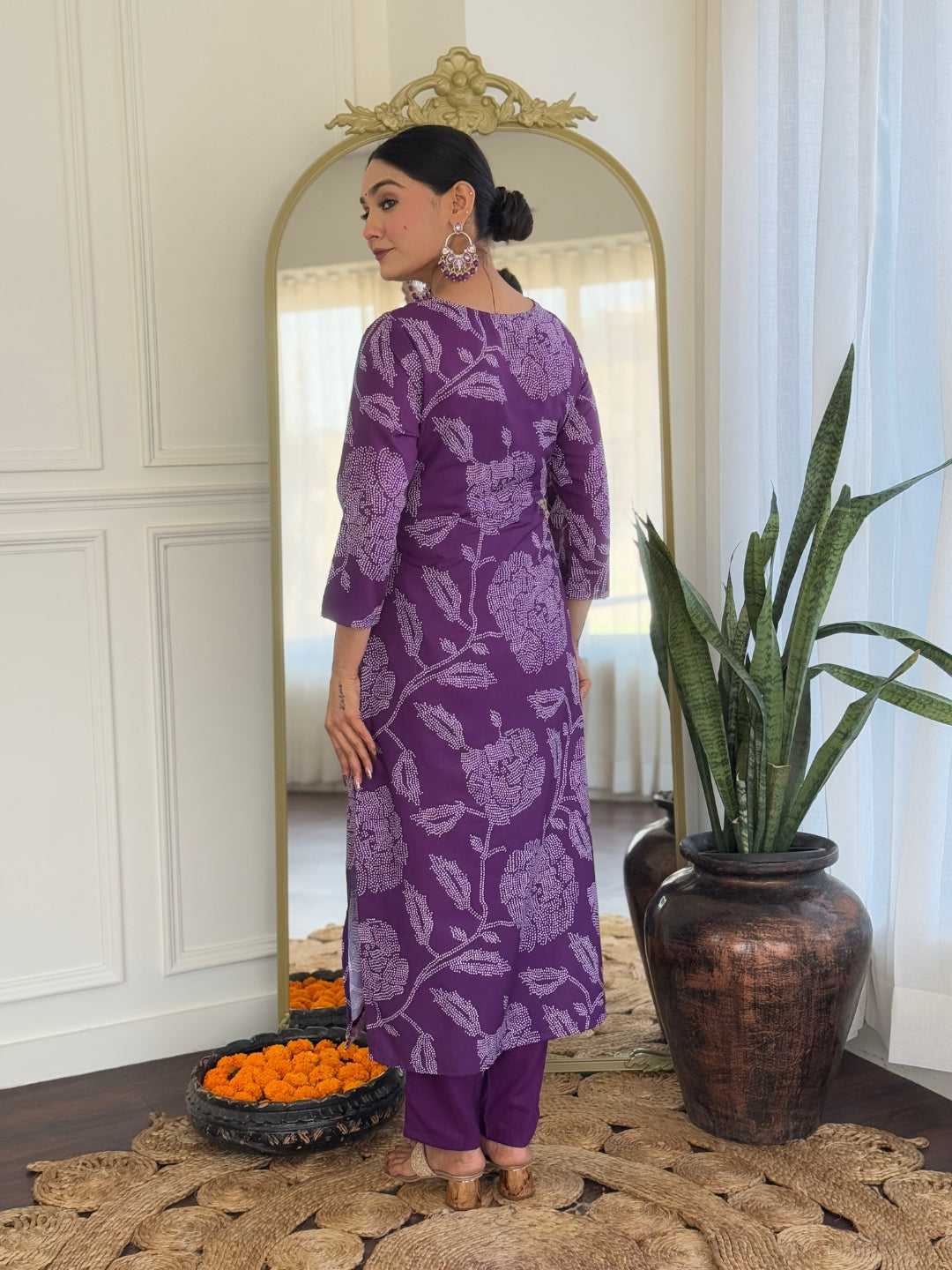 The52 Purple Embroidered Rayon Fabric Straight Kurta, Pant and Dupatta Set