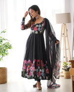 Thumbnail for Lehenga Mart Designer Anarkali Suit With Kurta Pant Dupatta For Women-Black - Dista