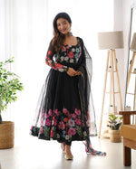 Thumbnail for Lehenga Mart Designer Anarkali Suit With Kurta Pant Dupatta For Women-Black - Dista