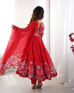 Thumbnail for Lehenga Mart Designer Anarkali Suit With Kurta Pant Dupatta For Women-Red - Dista