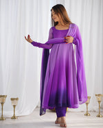Thumbnail for Lehenga Mart Designer Anarkali Suit With Kurta Pant Dupatta For Women-Purple - Dista