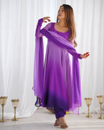 Thumbnail for Lehenga Mart Designer Anarkali Suit With Kurta Pant Dupatta For Women-Purple - Dista