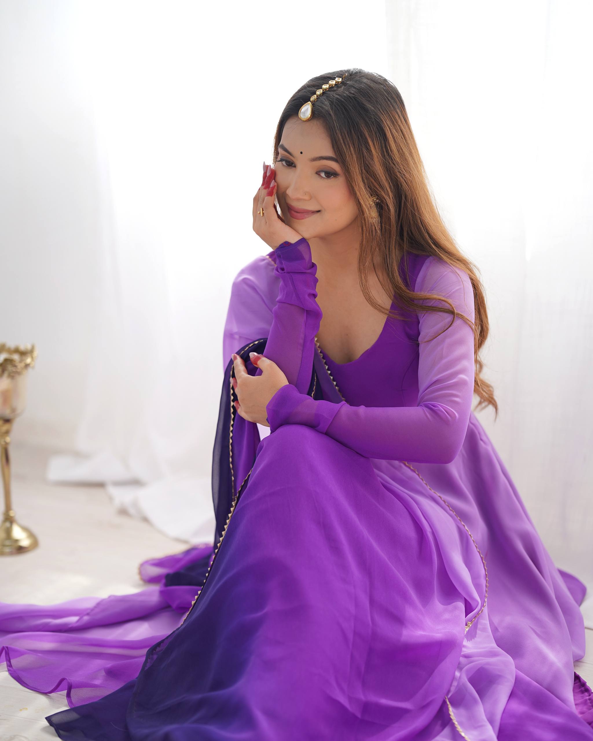 Lehenga Mart Designer Anarkali Suit With Kurta Pant Dupatta For Women-Purple - Dista