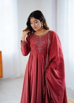 Thumbnail for Lehenga Mart Designer Anarkali Suit Ready To Wear Kurta Pant With Dupatta For Women-Maroon - Distacart