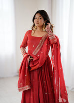 Thumbnail for Lehenga Mart Designer Anarkali Suit Ready To Wear Kurta Pant With Dupatta For Women-Rust Orange - Distacart