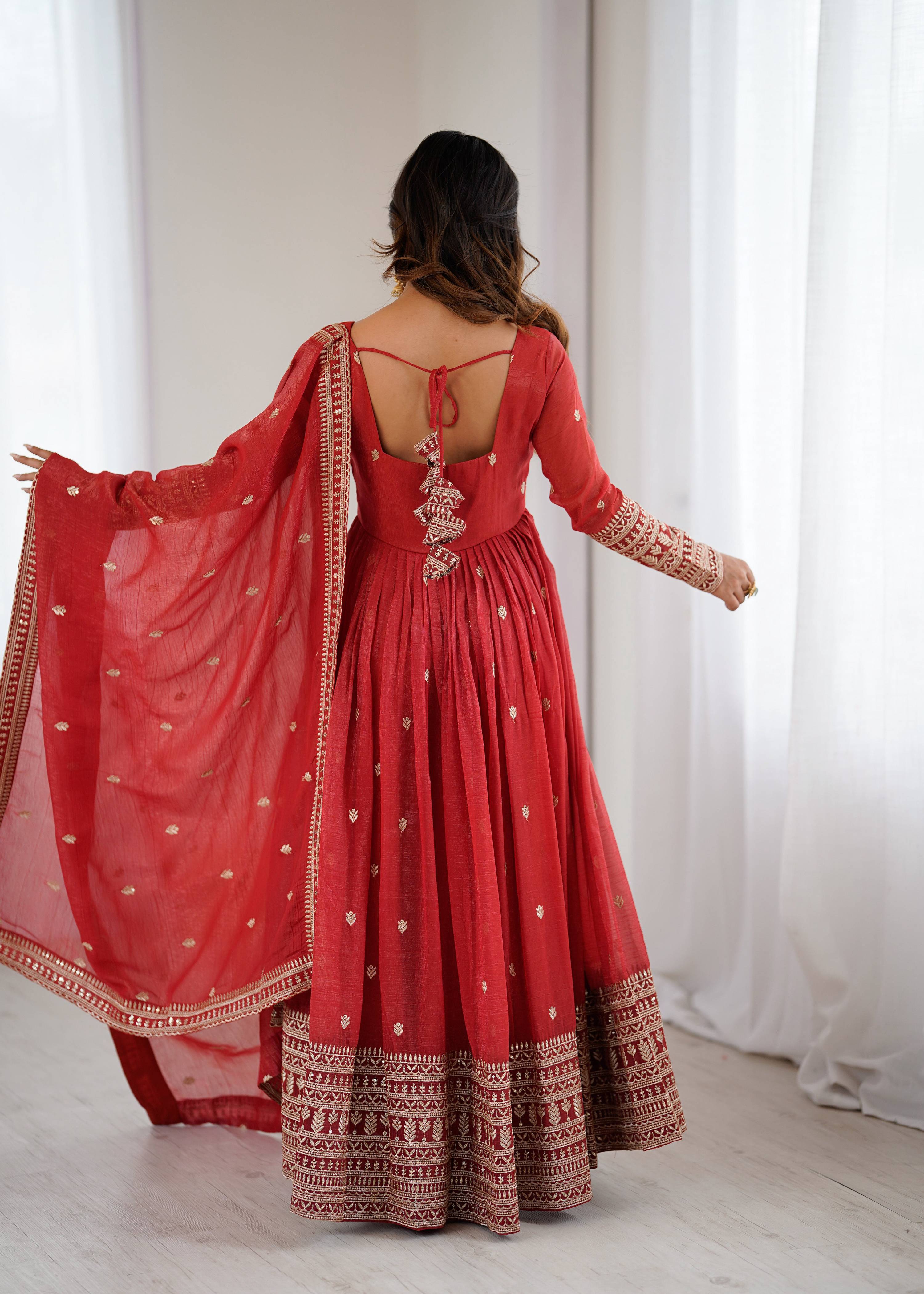 Lehenga Mart Designer Anarkali Suit Ready To Wear Kurta Pant With Dupatta For Women-Rust Orange - Distacart