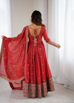 Thumbnail for Lehenga Mart Designer Anarkali Suit Ready To Wear Kurta Pant With Dupatta For Women-Rust Orange - Distacart