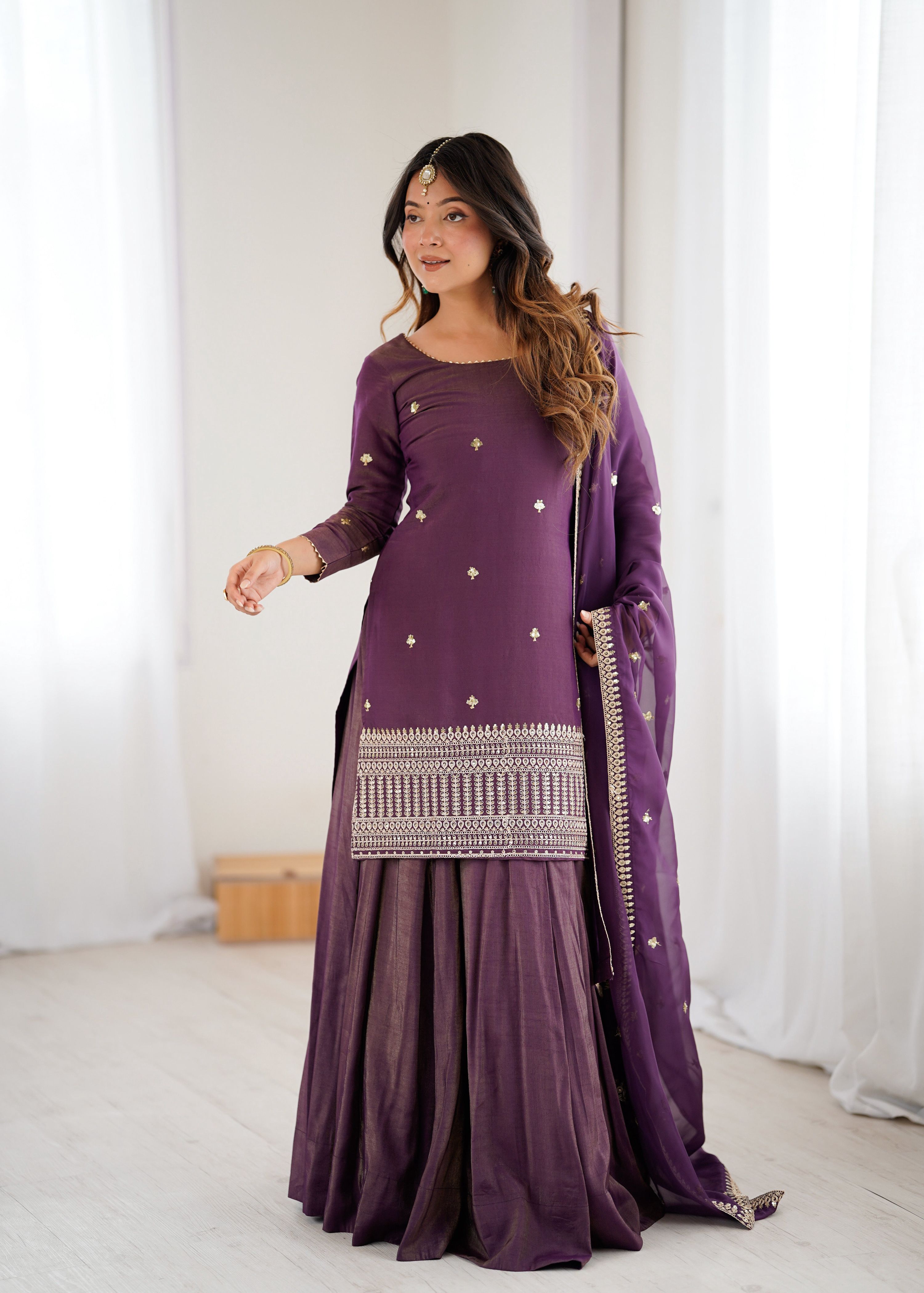 Lehenga Mart Designer Suit With Kurta Lehenga Dupatta For Women-Purple - Dista