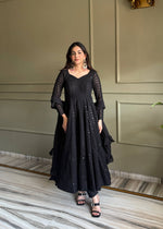 Thumbnail for Lehenga Mart Designer Anarkali Suit With Kurta Pant Dupatta For Women-Black - Dista