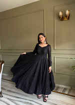 Thumbnail for Lehenga Mart Designer Anarkali Suit With Kurta Pant Dupatta For Women-Black - Dista