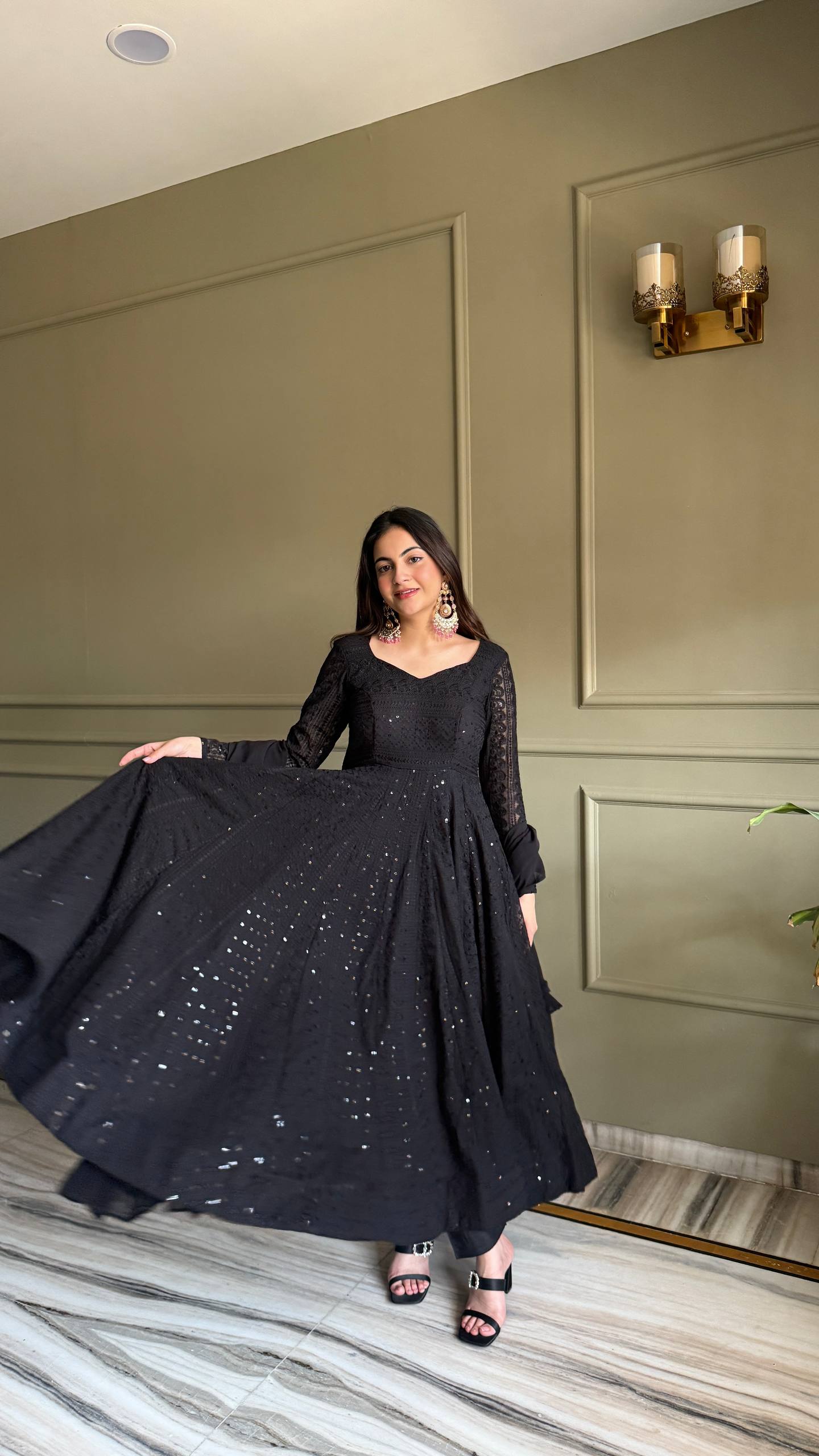 Lehenga Mart Designer Anarkali Suit With Kurta Pant Dupatta For Women-Black - Dista
