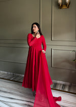 Thumbnail for Lehenga Mart Designer Anarkali Suit With Kurta Pant Dupatta For Women-Red - Dista