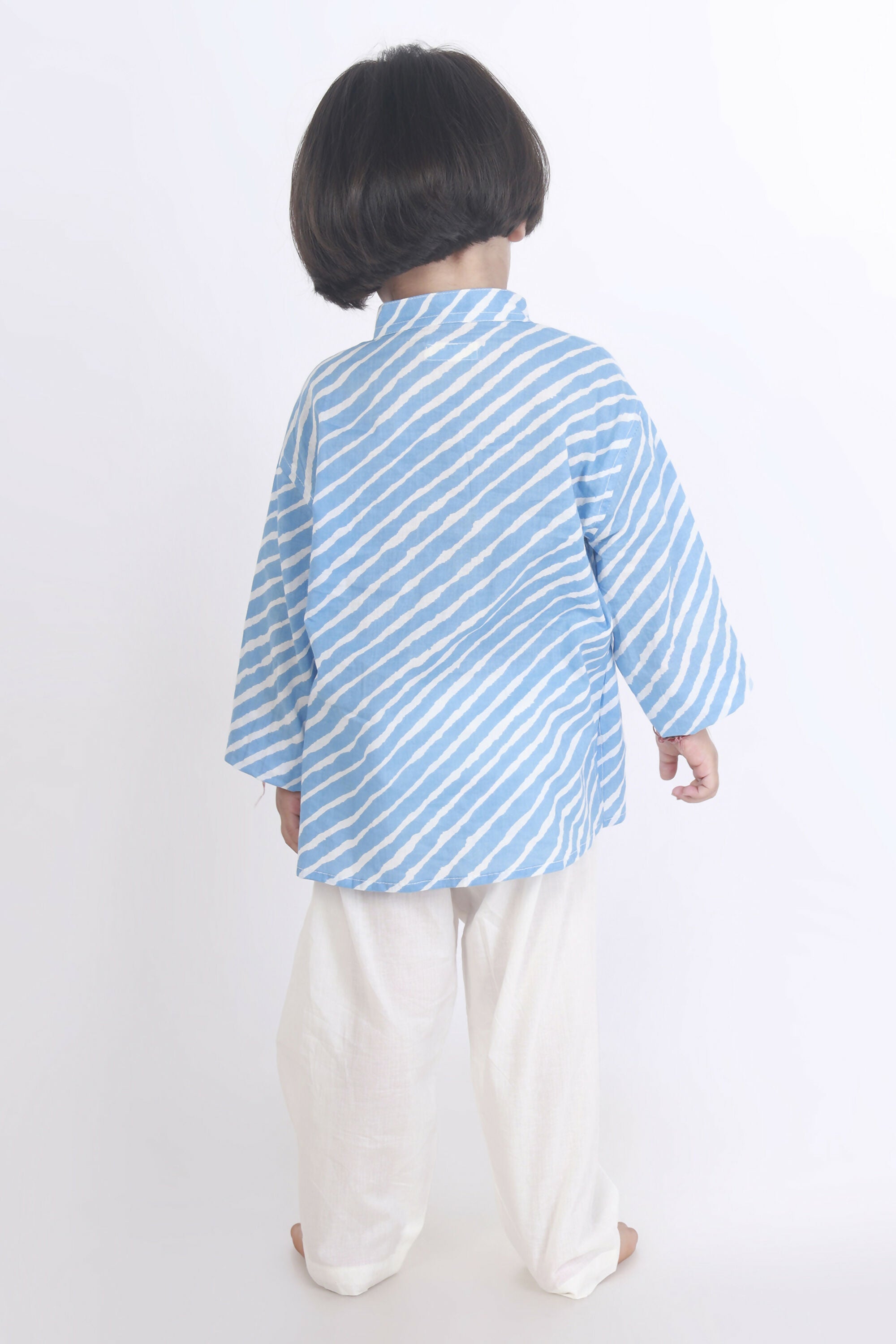 Breathables Kids Cotton Night Suit – Blue Striped Kurta & Pyjama Co-Ord Set For Boys & Girls - Dista