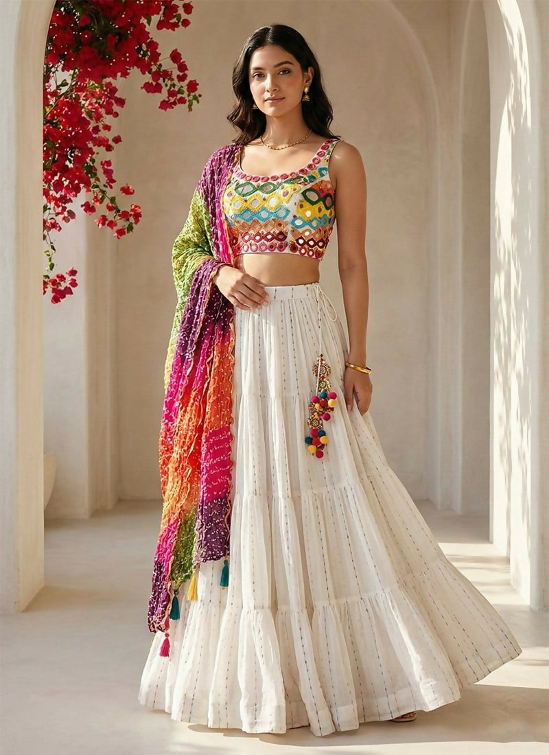 Lehenga Mart White Georgette Designer Bollywood Style Wedding Wear Lehenga Choli - Dista