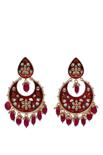 Thumbnail for Red Gold-Polished Brass & Pearl Dangle Women Earrings| Hand Painted Meenakari Chandbali Traditional Ethnic Wear Earrings By House of Ree - Distacart