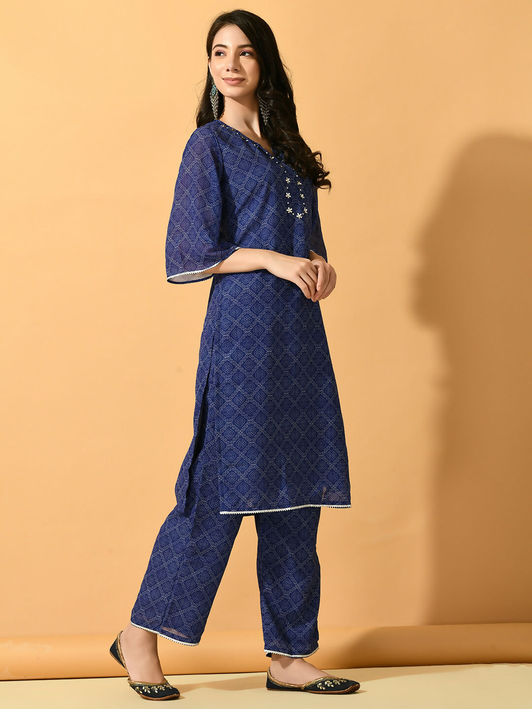 Myshka Women's Blue Embroidered Party Kurta Sets - Distacart