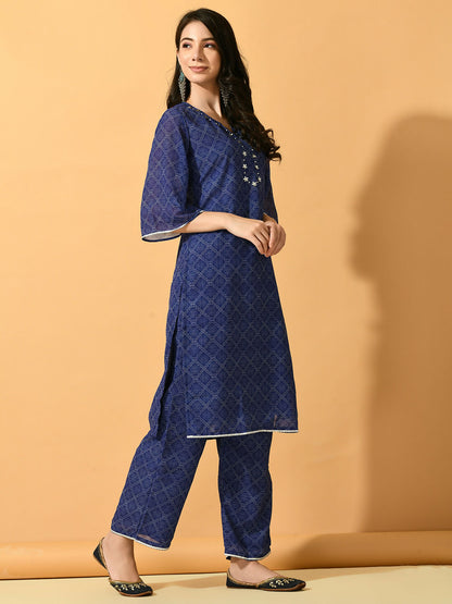 Myshka Women's Blue Embroidered Party Kurta Sets - Distacart