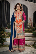 Thumbnail for Partywear Designer Keshri Chinon Fabric suit - Shagun - Distacart