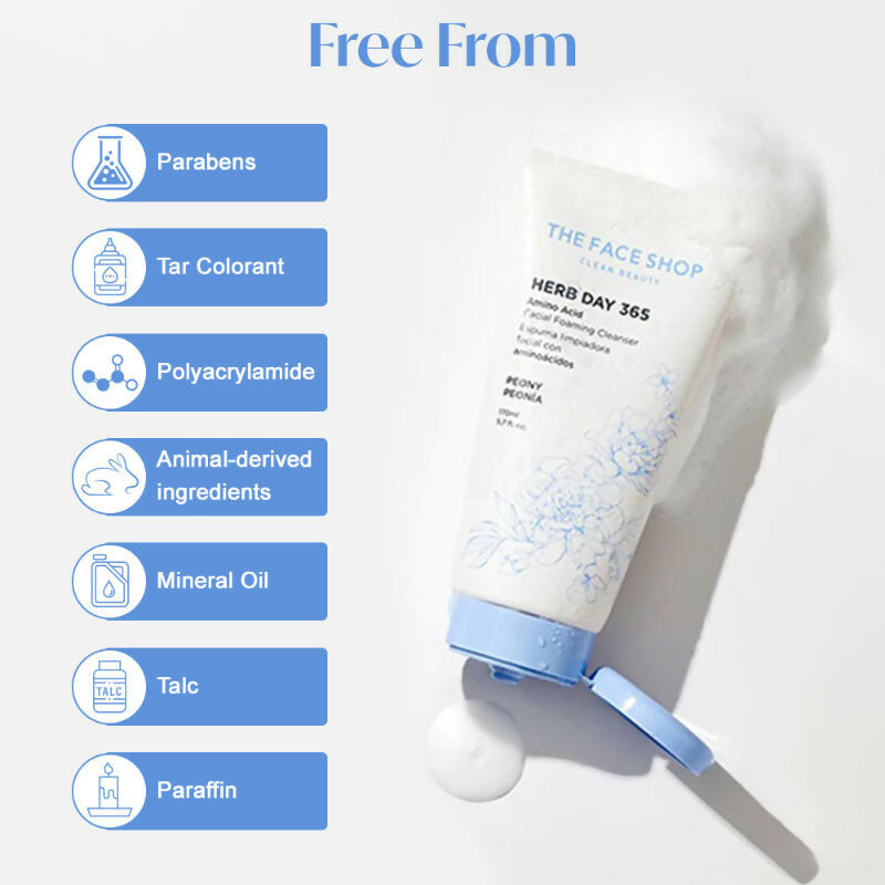 The Face Shop Herb Day Amino Acid Face Wash, Gentle Cleanser that Exfoliates & Brighten Skin - Korean Skincare - Distacart