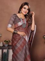 Thumbnail for Aastha Fashion Brown Linen Weaving Saree - Distacart