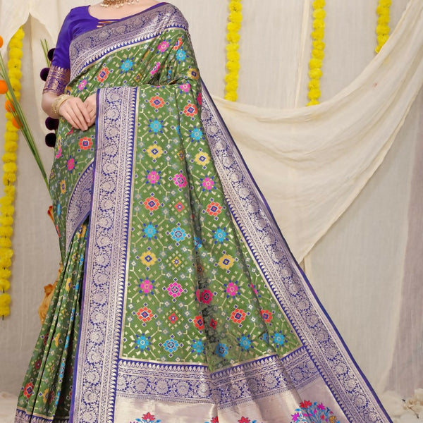 Jyoti Fashion Women's Green Patola Silk Zari Woven Saree with Blouse - Distacart