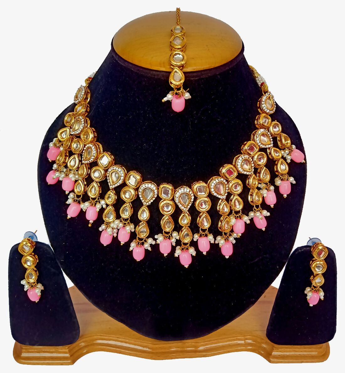 Joban Fashion Hand Made High Quality Gold Plated Base Metal Alloy Kundan Stone Studded Kundan Jewellery Set