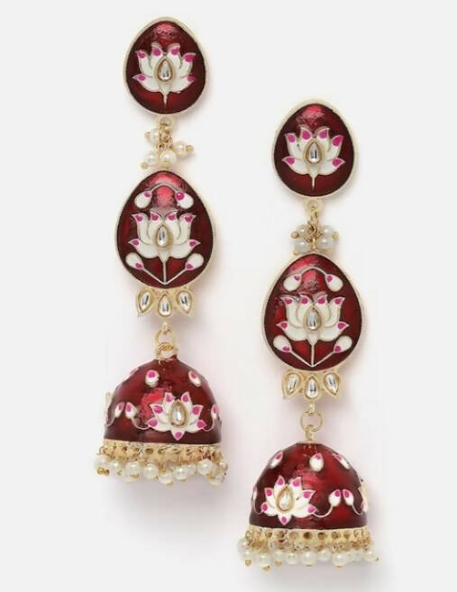 Alloy Base Metal Gold-Toned Kundan Oval Jhumkas Earrings for Women & Girls By House of Ree - Distacart