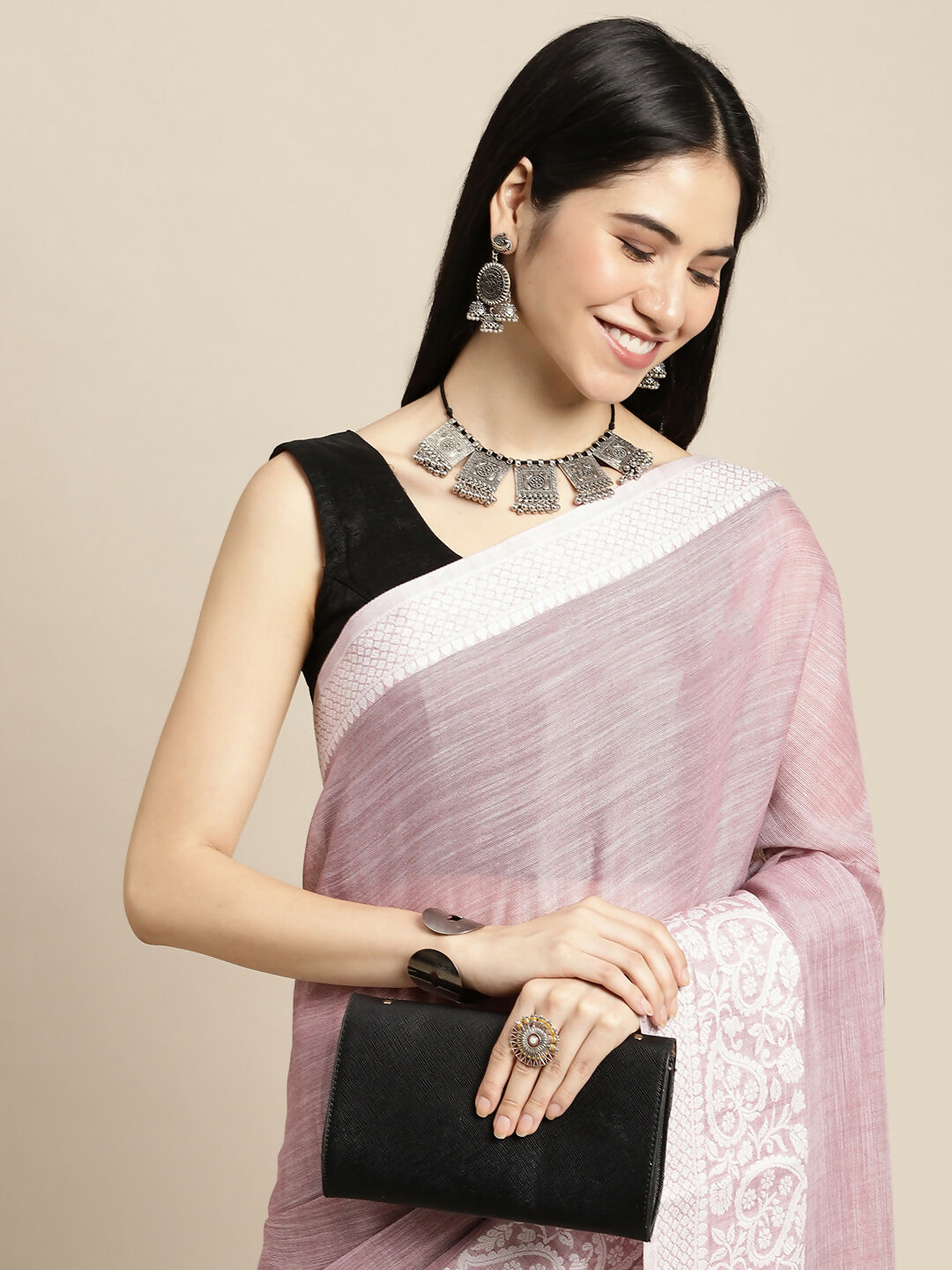 Astita Linen Purple Saree
