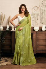 Thumbnail for Vastranavya Mehendi Digital Printed Linen Ready To Wear Designer Saree with Unstitched Blouse - Distacart