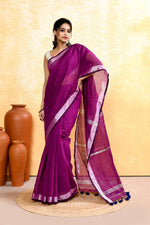 Thumbnail for Piyari Fashion Women's Magenta Embellished Cotton Blend Zari Border Handloom Saree - Distacart