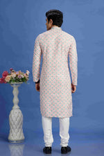 Thumbnail for Raivat Ethnic Cotton Embroidery Kurta Pajama In Peach Colour - Dista