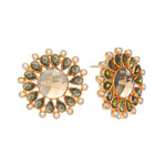 Thumbnail for Nuyug 22K Gold Plated Faux Smoky Quartz & Crystal Studded Contemporary Floral Studs